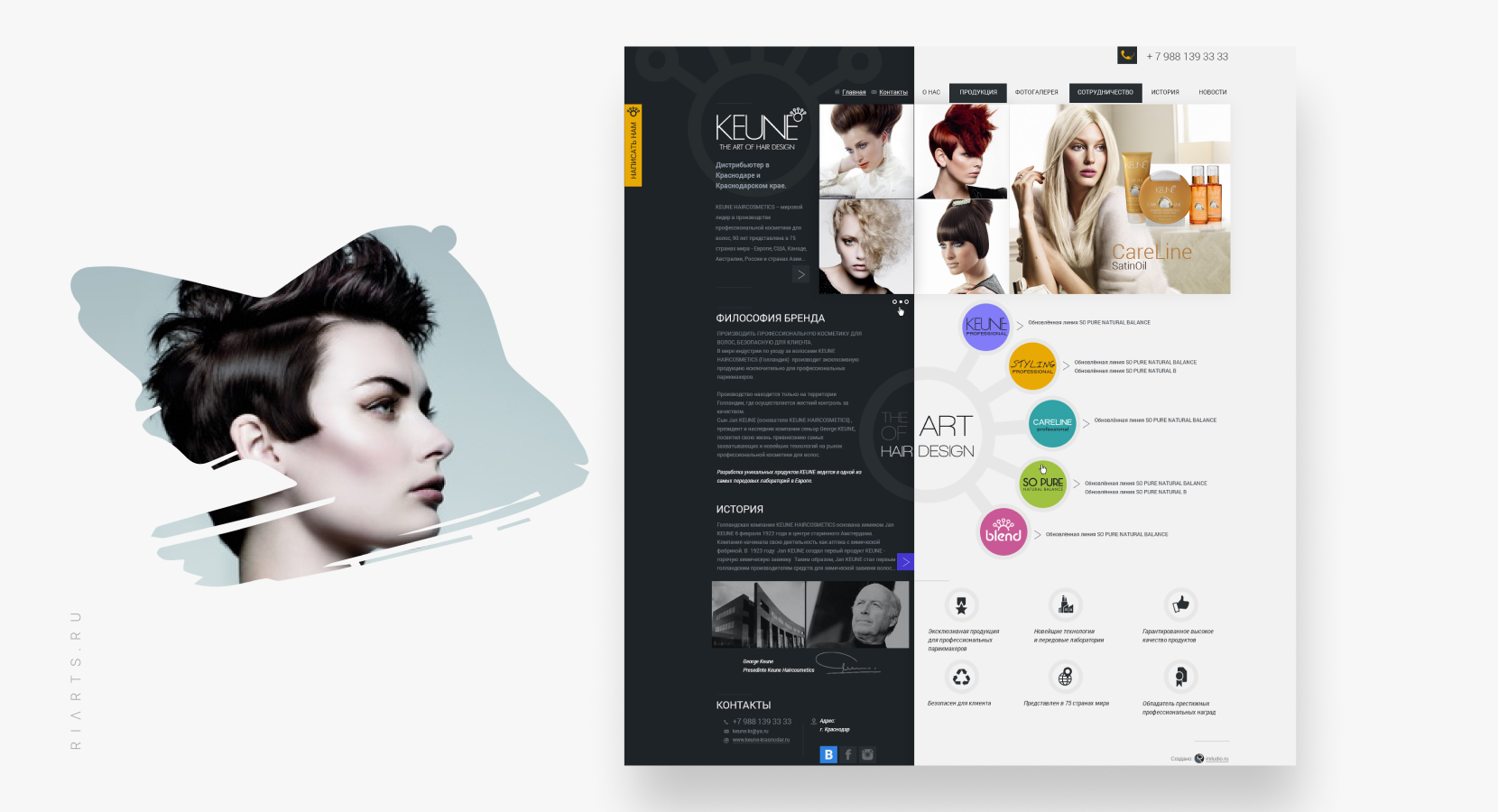 веб дизайн сайта брендовой косметики для волос
